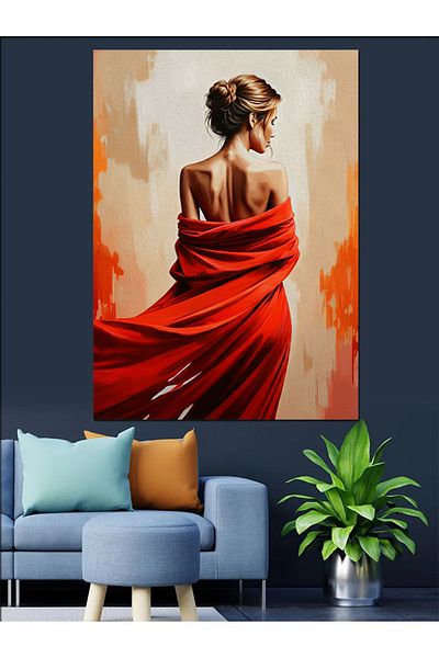 Tablomega Woman Decorative Canvas in a Red Dress - Mdf Wooden Painting