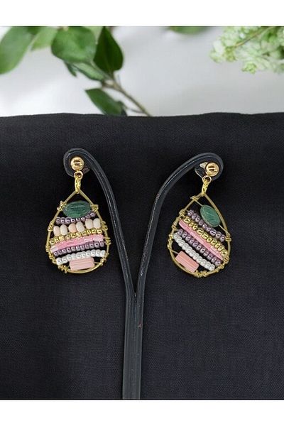 delay art Women's Beaded Drop Earrings with Stones Enamel Authentic Ethnic Handmade Bohemian Jewelry