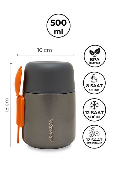 FAVORA Alphakron Vacuum Stainless Steel Food Thermos 0.5 Lt - Anthracite