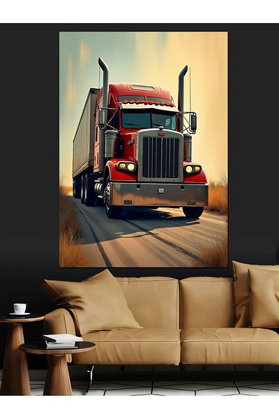 Tablomega Red Truck and Desert Landscape Decorative Canvas - Mdf Wooden Painting