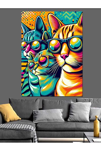 Tablomega Cats Wearing Colorful Glasses Decorative Canvas - Mdf Wooden Painting