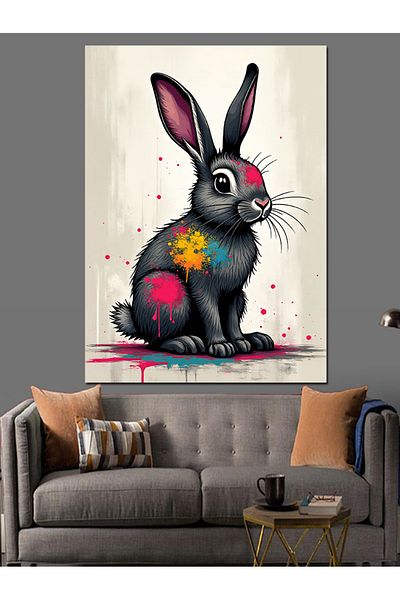Tablomega Painted Rabbit Decorative Canvas - Mdf Wooden Painting