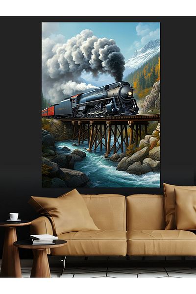 Tablomega Train and Bridge Decorative Canvas Inside Nature - Mdf Wooden Painting