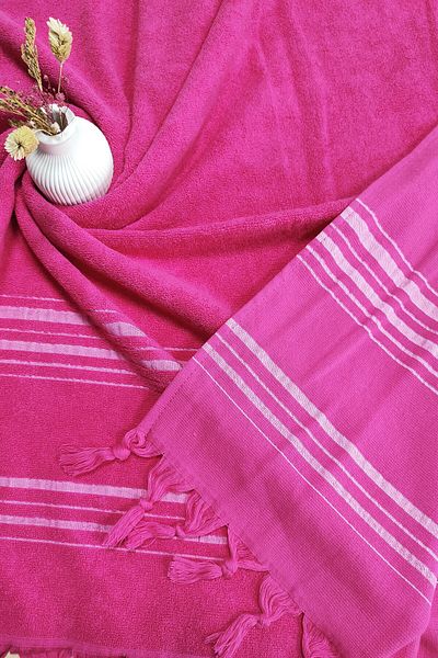 Sevim 90x170 Cm Fuchsia Striped Soft Pool and Beach Towel