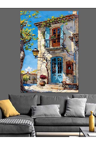 Tablomega Canvas Decorativ Eleganța Casei Mediterraneene - Masă din Lemn MDF
