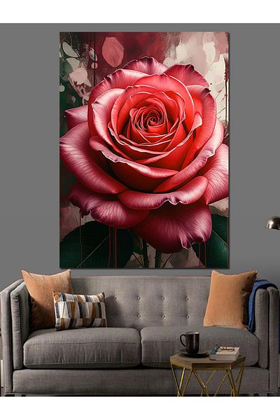 Tablomega Red Rose Decorative Canvas - Mdf Wooden Painting