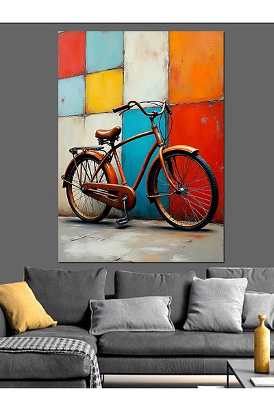 Tablomega Red Bicycle And Wall Decorative Canvas - Mdf Wood Table