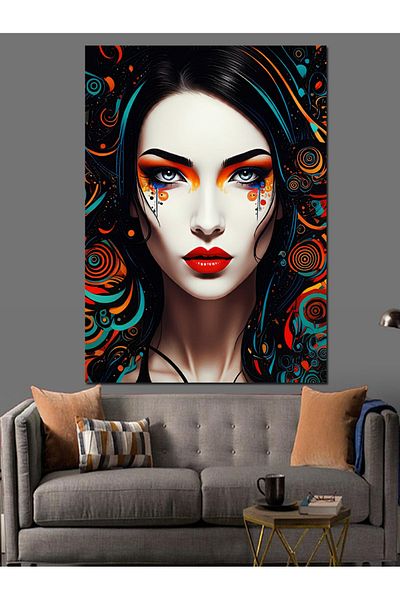 Tablomega Colorful Woman Drawing Decorative Canvas - Mdf Wooden Painting