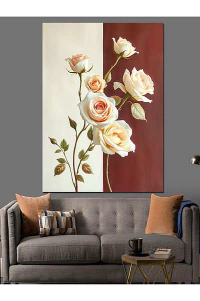 Tablomega Elegant White Roses Decorative Canvas - Mdf Wooden Painting