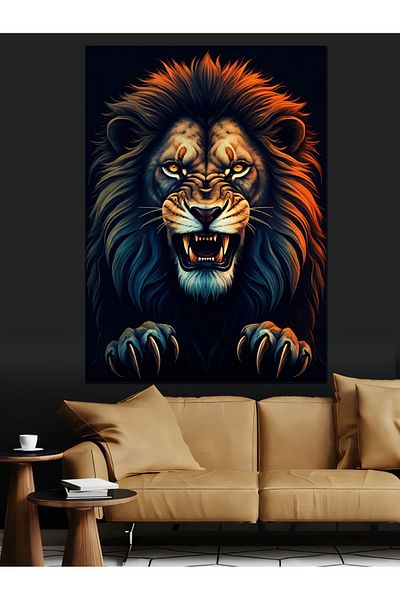 Tablomega Roaring Lion Decorative Canvas - Mdf Wooden Painting