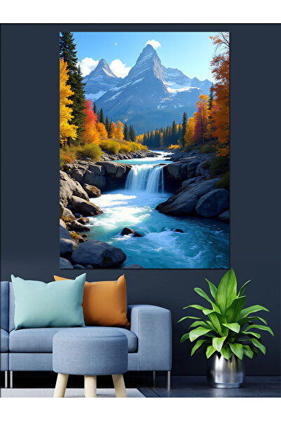 KanvasSepeti Pictură în ulei decorativă cu vedere la cascadă, pădure, textura...