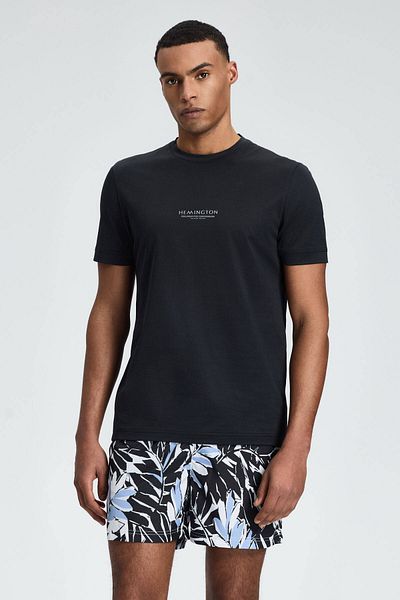 Hemington Printed Mercerized Cotton Black Crew Neck T-Shirt
