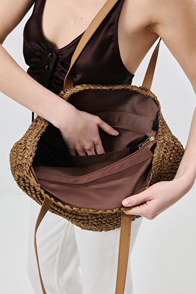 C&City Straw Shoulder Bag Y9207 Cafe Tubes