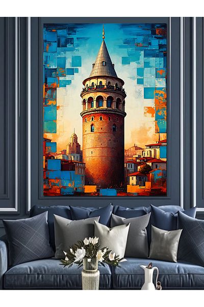 Tablomega Colorful Imaginary Decorative Canvas of Galata - Mdf Wooden Painting