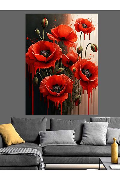 Tablomega Red Poppy Garden Decorative Canvas - Mdf Wooden Painting