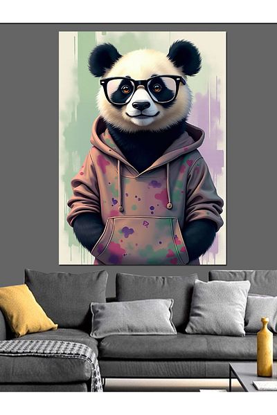 Tablomega Cool Panda Elegance Decorative Canvas - Mdf Wooden Painting