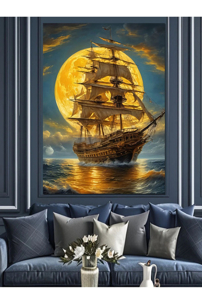 ekart Ayışığında Yelkenli Gemi Dekoratif Kanvas - Mdf Ahşap Tablo