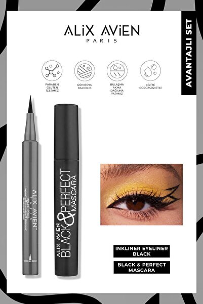 Alix Avien Uzun Süre Kalıcı Dolgunlaştırıcı Hacim Veren Topaklanmayan Suya Dayanıklı Siyah Göz Makyaj Seti