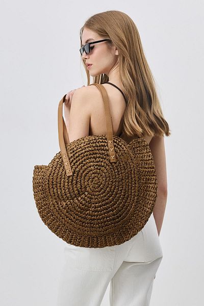C&City Straw Shoulder Bag Y9207 Cafe Tubes