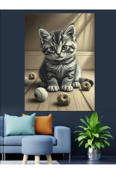 karizmart Pânză decorativă pisică care se joacă cu mingi - MDF Lemn