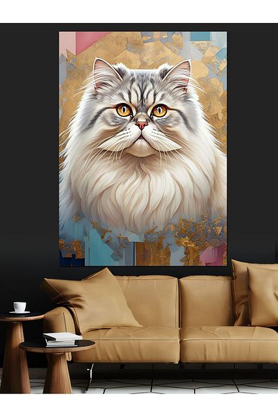 Tablomega Fluffy Cat Portrait Decorative Canvas - Mdf Wooden Painting