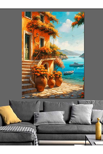 Tablomega Διακοσμητικός καμβάς Mediterranean House on the Beach - Ξύλινος πίνακας MDF