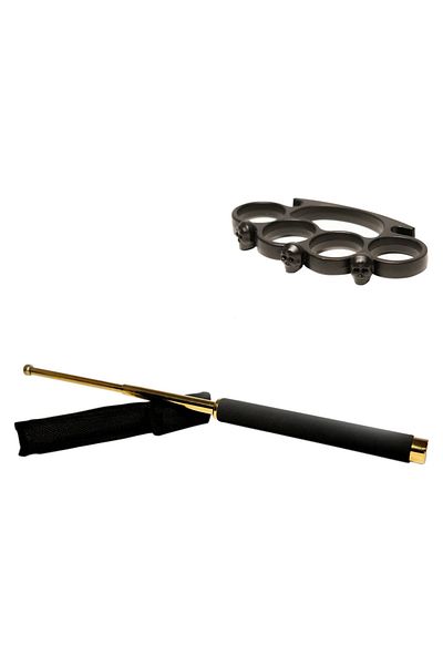 Depox Telescopic walking stick set 65 cm gold + black skull box