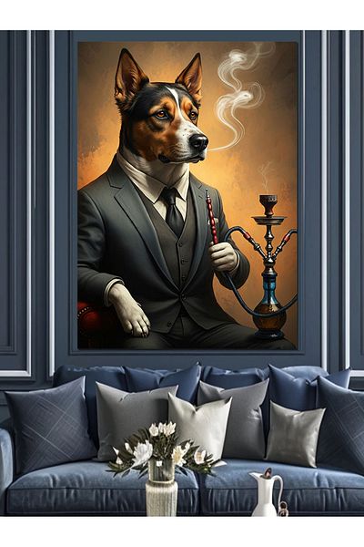 Tablomega Nobility of the Dog with Hookah Decorative Canvas - Mdf Wood Art Print