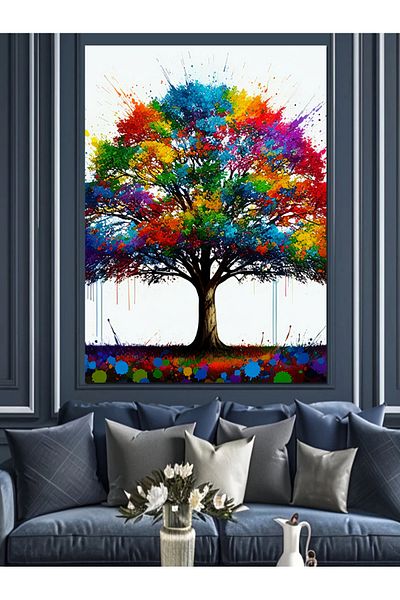 Tablomega Colorful Tree Decorative Canvas - Mdf Wooden Table