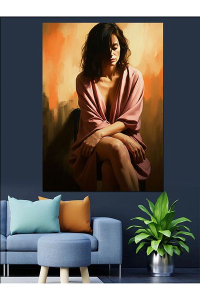 Tablomega Woman in a Red Dress Portrait Decorative Canvas - Mdf Wooden Painting