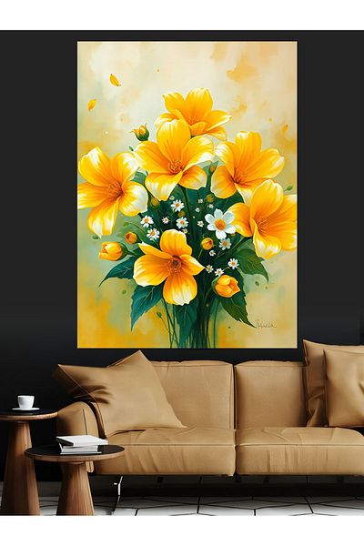 Tablomega Yellow Flowers Spring Decorative Canvas - Mdf Wooden Painting