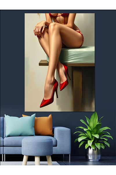 Tablomega Woman in Red Shoes Decorative Canvas - Mdf Wooden Painting