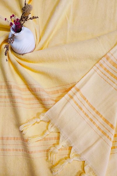 Sevim 90x170cm Yellow Striped Soft and High Water Absorbent Cotton Towel Peshtemal