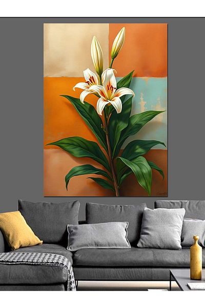 Tablomega Pure White Lilies Decorative Canvas - Mdf Wood Table