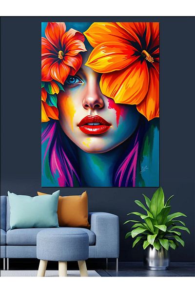 Tablomega Pânză Decorativă Femei Floral Portocaliu - Lemn MDF