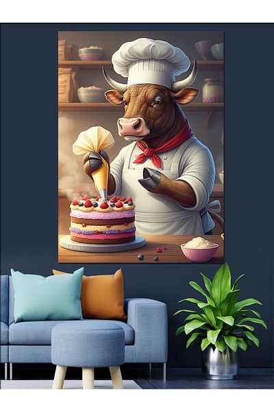 Tablomega Cake Making Cow Decorative Canvas - Mdf Wooden Painting
