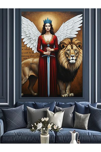Tablomega Lion and Angel Wings Decorative Canvas - Mdf Wooden Painting