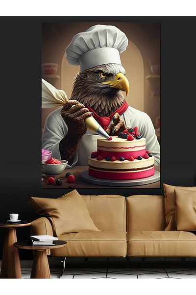 Tablomega Pastry Eagle and Cake Decorative Canvas - Mdf Wooden Painting