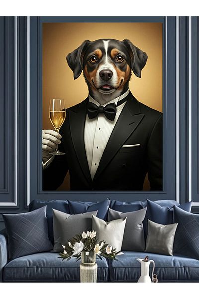 Tablomega Stylish Suit Dog Figure Decorative Canvas - Mdf Wooden Painting