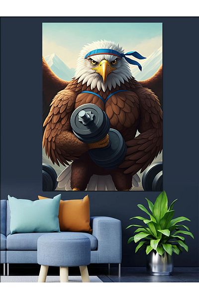 Tablomega Weight Lifting Eagle Decorative Canvas - Mdf Wooden Table