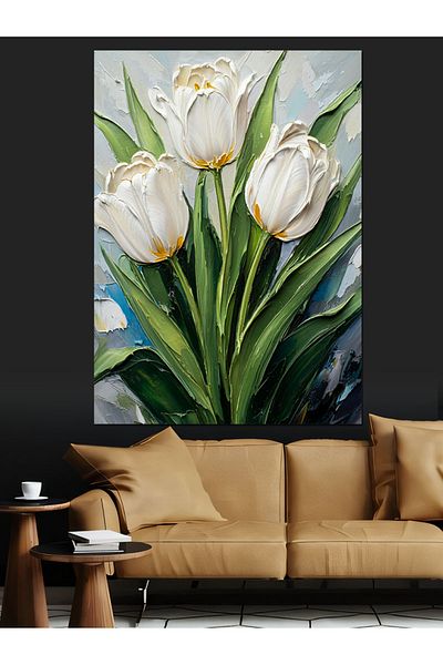 Tablomega Lalele albe pure Pânză decorativă - Lemn MDF