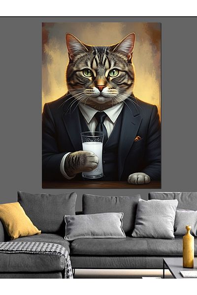 Tablomega Suit Cat and Decorative Canvas - Mdf Wooden Painting