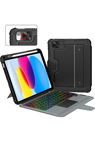 AWH حافظة iPad من الجيل الحادي عشر/العاشر، 10.9 بوصة، لوحة مفاتيح، لوحة تتبع، غطاء كاميرا، وضع الكمبيوتر المحمول بإضاءة خلفية بسبعة ألوان