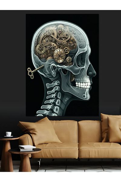 Tablomega Abstract Human Head Decorative Canvas with Clocks - Mdf Wooden Painting