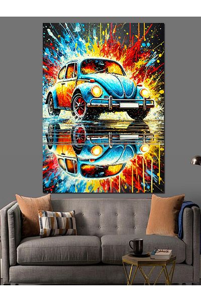 Tablomega Colorful Vosvos Decorative Canvas - Mdf Wooden Table