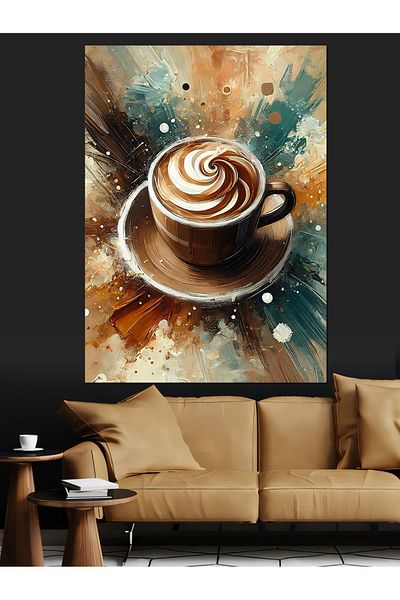 Tablomega Coffee Foam Lines Decorative Canvas - Mdf Wood Table