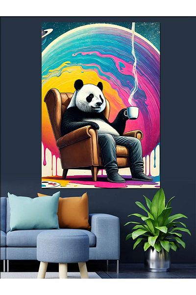 Tablomega Panda Sitting on His Seat Decorative Canvas - Mdf Wooden Painting