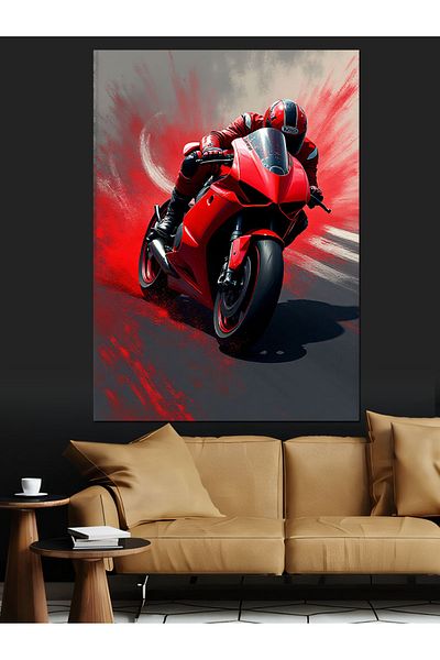 Tablomega Red Motorcycle Speed Decorative Canvas - Mdf Wooden Painting