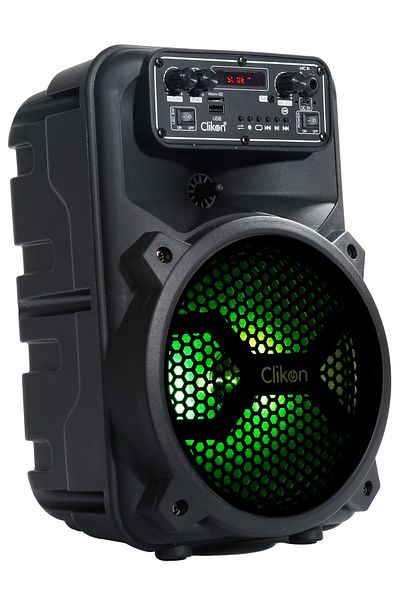 CLIKON Bass-Bouncer Trolley Speaker, Bluetooth, Wireless Mic, USB/SD/TF, Light Show, Rechargeable