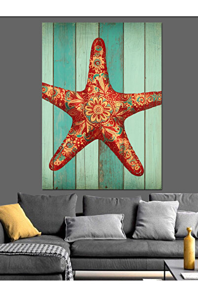 KanvasSepeti Дървена морска звезда Маслена живопис Текстурирана висококачеств...